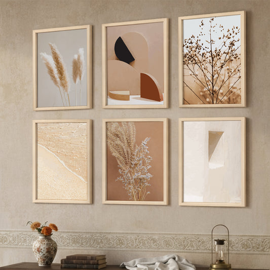 Neutral Beige Botanical Wall Frame Set of 6