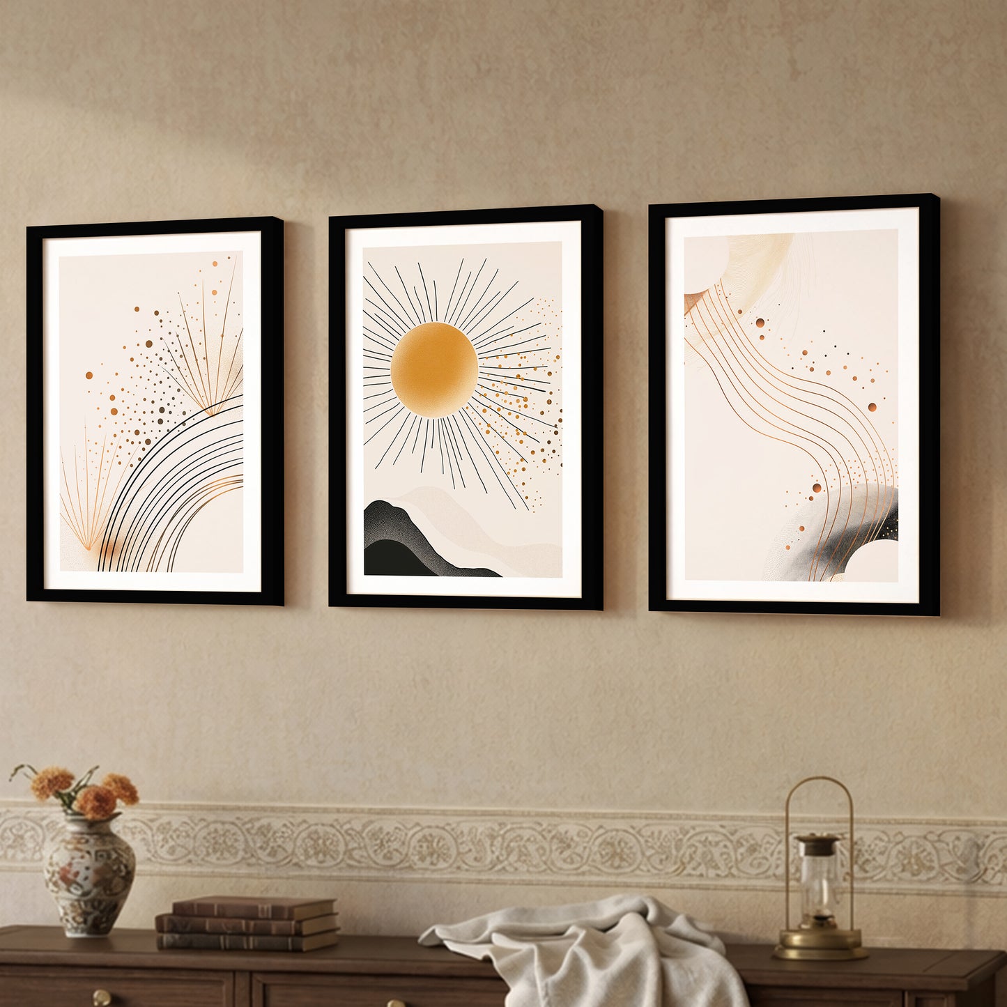 Boho Sun Wall Frames Set of 3