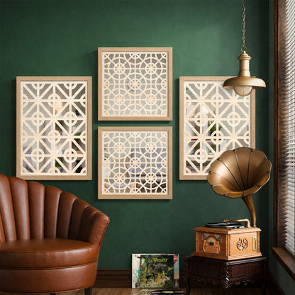 Ivory Geometric Mirror Art Set of 4