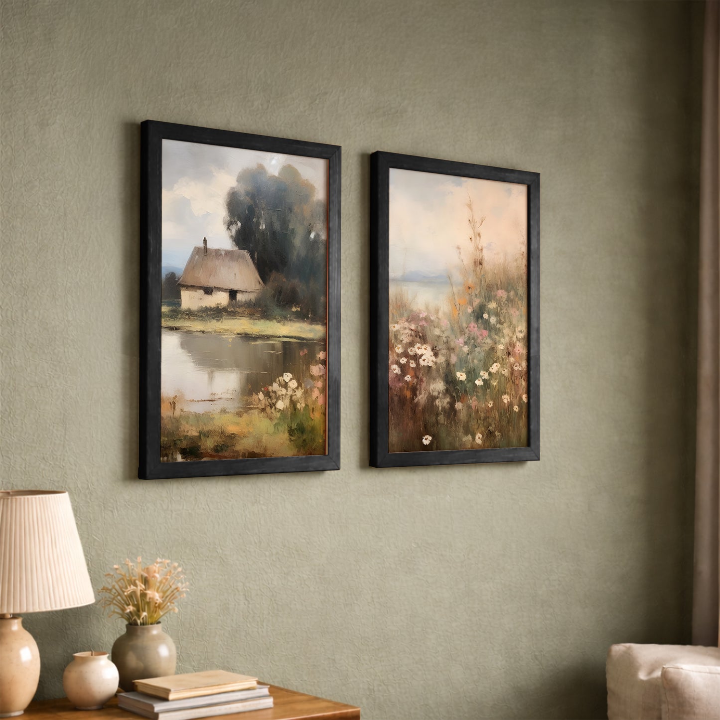 Rustic Cottage Meadow Art Set of 2