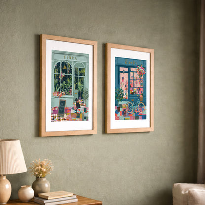 Vintage Café & Bookstore Wall Frame Set of 2