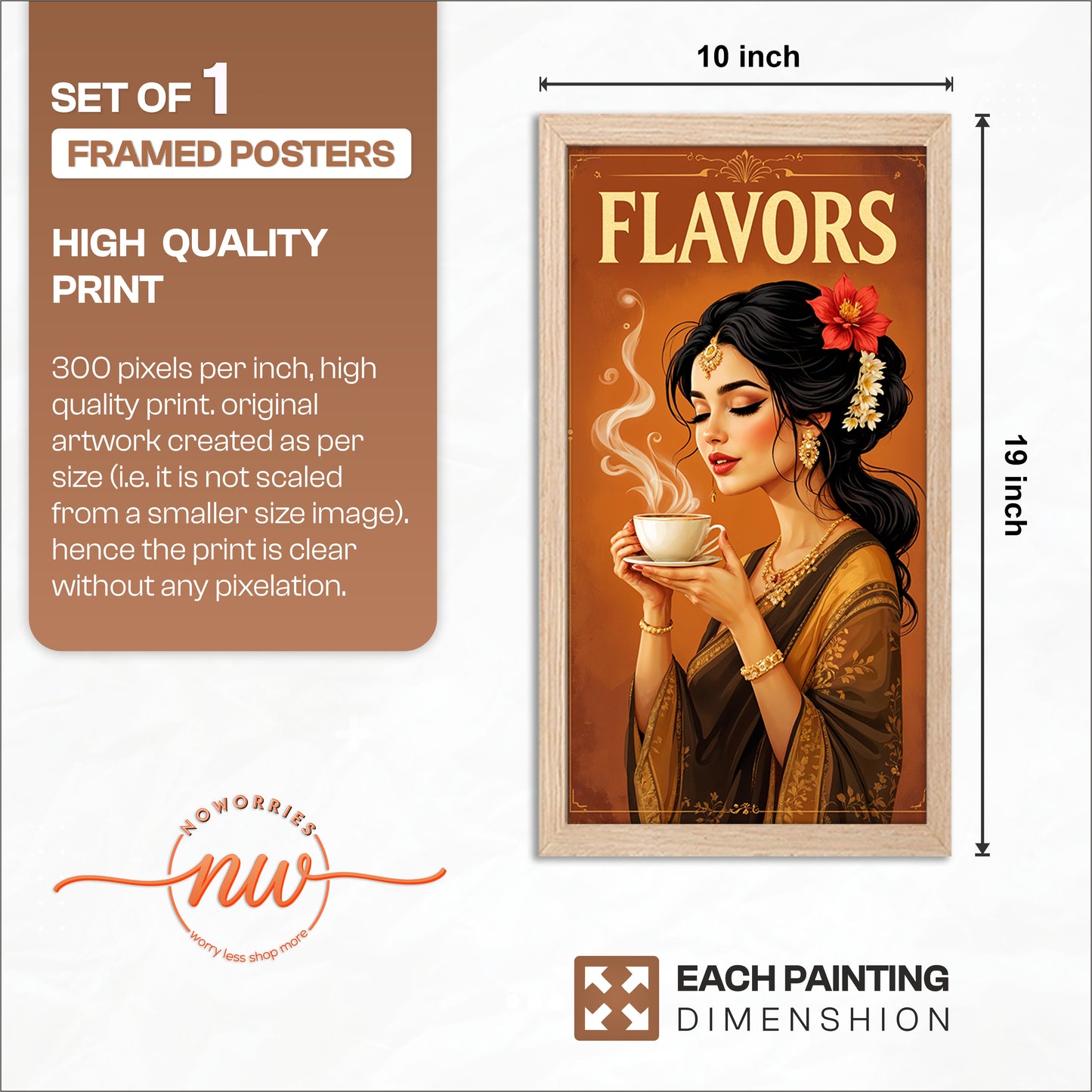 Flavors Tea Lady Art Wall Frame Set of 1