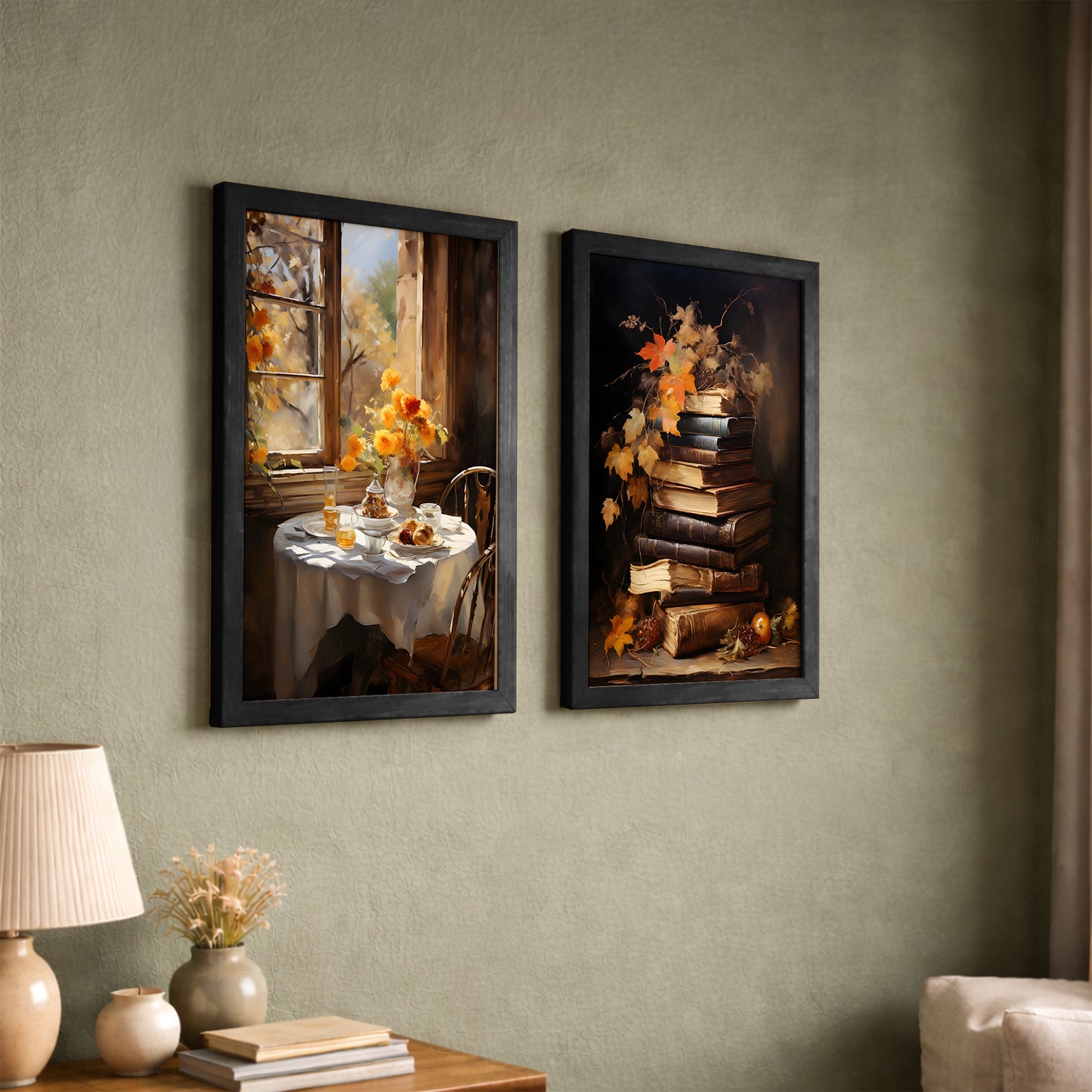 Cozy Autumn Still Life Art Set of 2