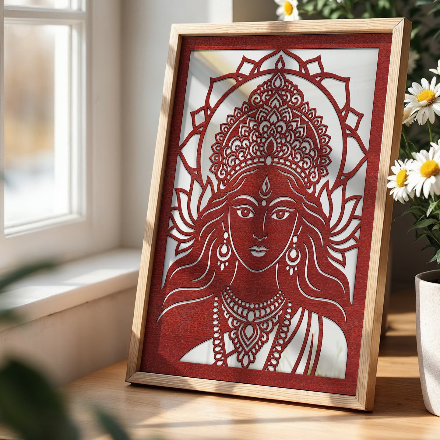 Shri Lakshmi Pinewood Laser Wall Art