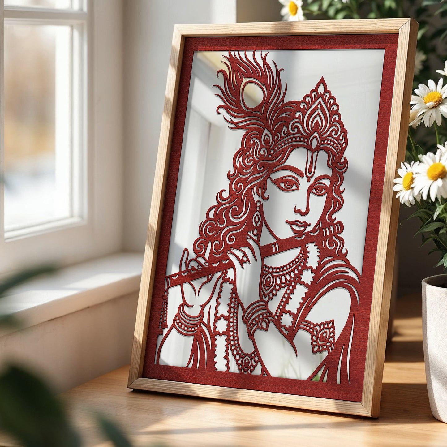 Radha Krishna Pinewood Laser wall Art