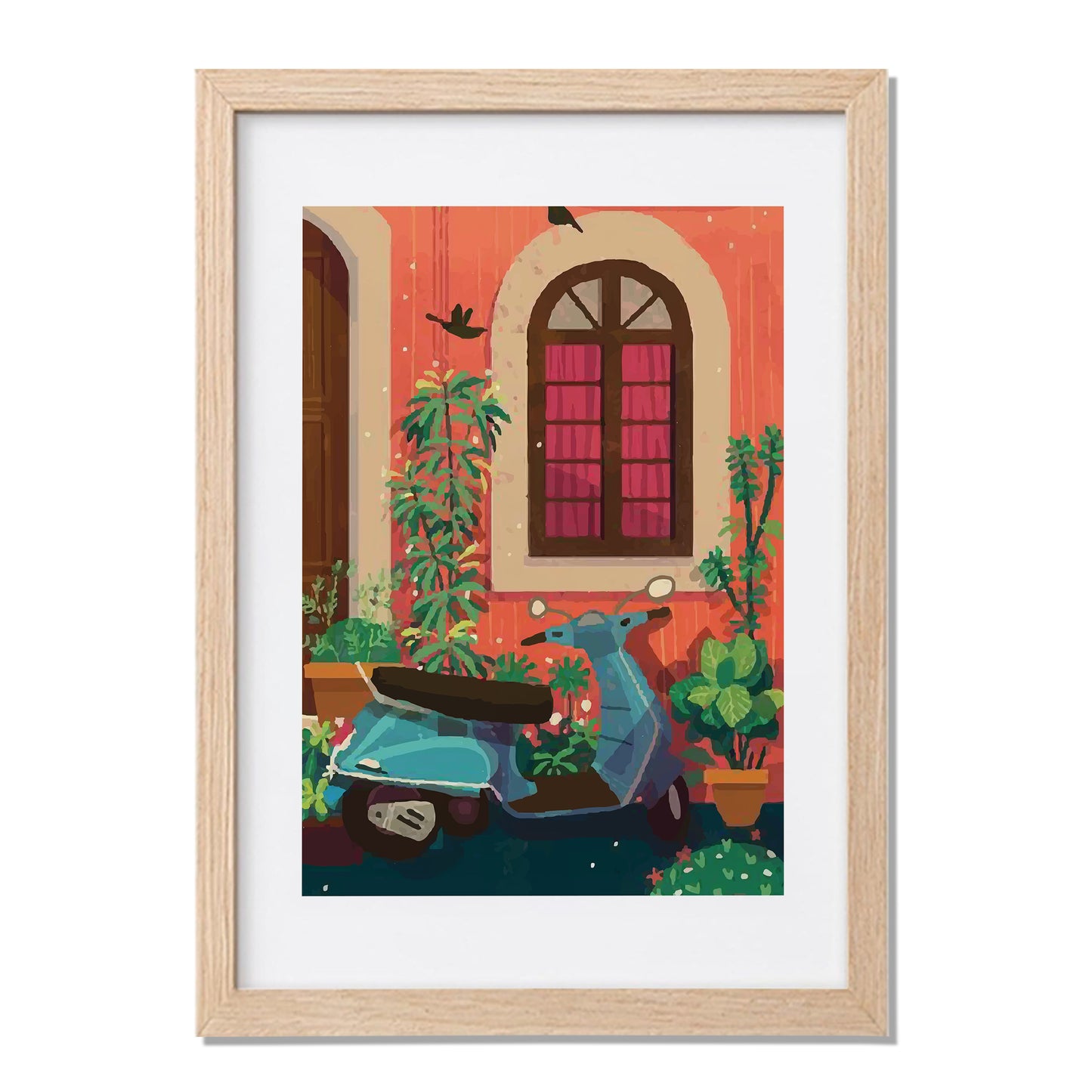 Vintage Scooter Courtyard Framed Wall Art Print