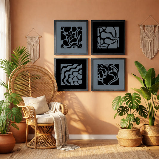 Modern Monochrome Abstract Wall Frames Set of 4