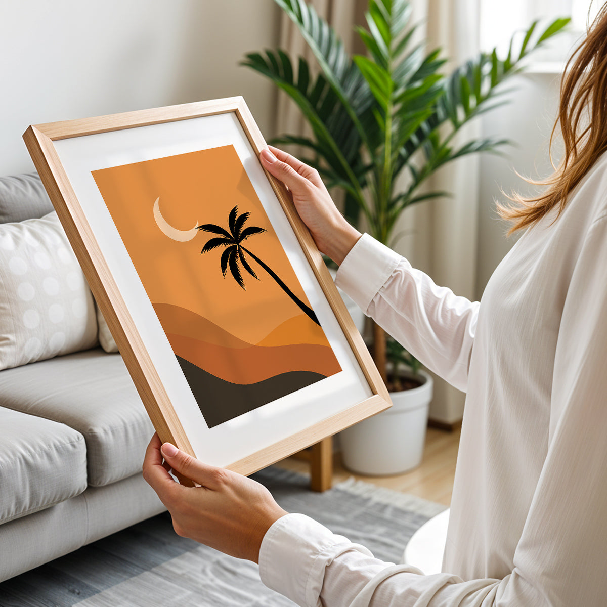 Boho Desert Palm Moon Minimalist Wall Art