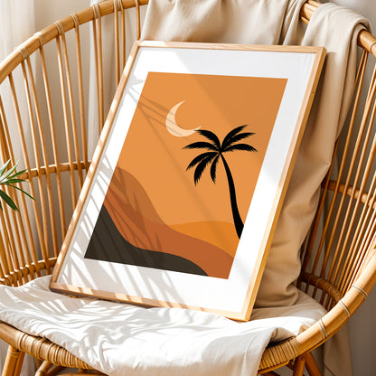 Boho Desert Palm Moon Minimalist Wall Art