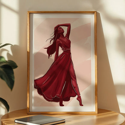 Crimson Elegance Woman Fashion Framed Wall Art