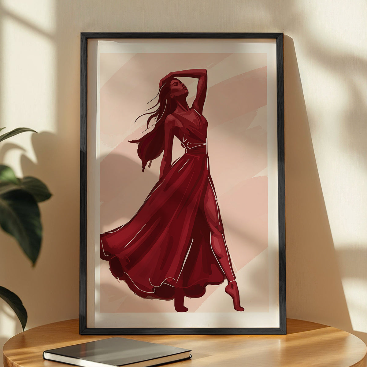 Crimson Elegance Woman Fashion Framed Wall Art
