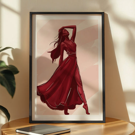Crimson Elegance Woman Fashion Framed Wall Art