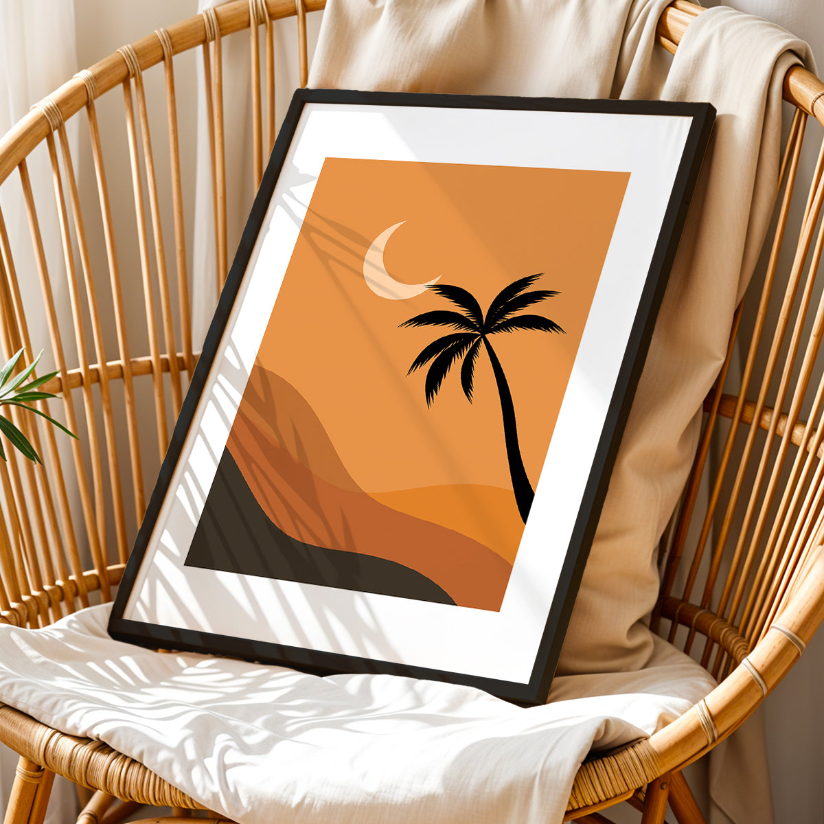 Boho Desert Palm Moon Minimalist Wall Art