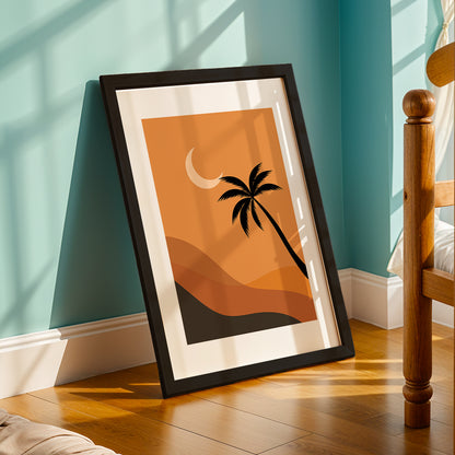 Boho Desert Palm Moon Minimalist Wall Art