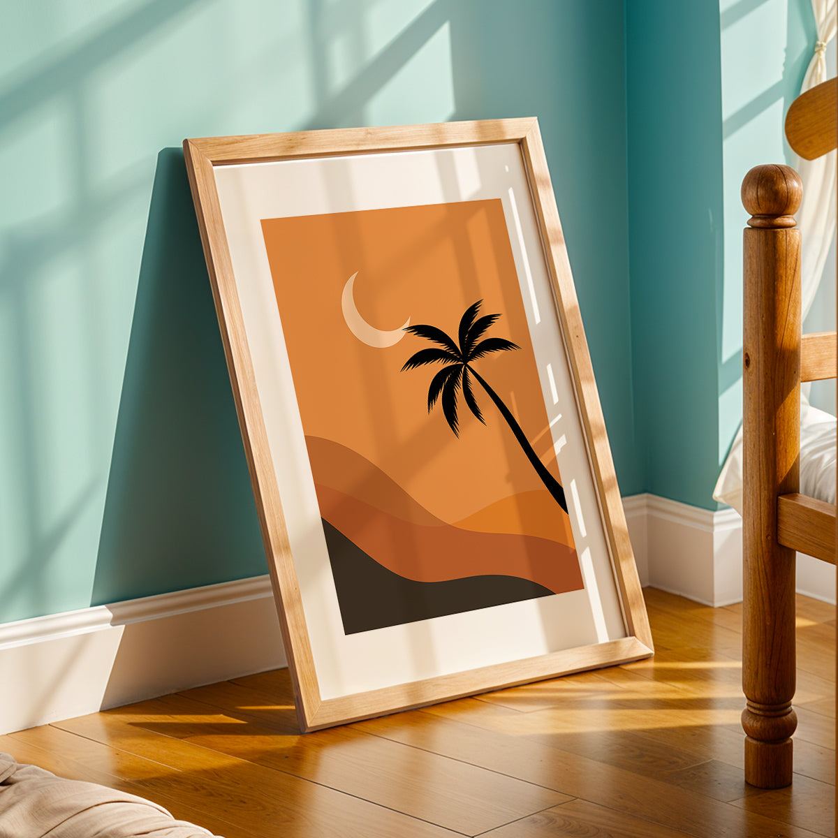 Boho Desert Palm Moon Minimalist Wall Art