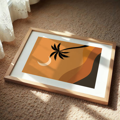 Boho Desert Palm Moon Minimalist Wall Art