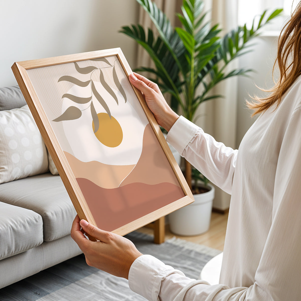 Minimalist Golden Sun Leaf Wall Art – Set of 1
