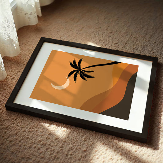 Boho Desert Palm Moon Minimalist Wall Art