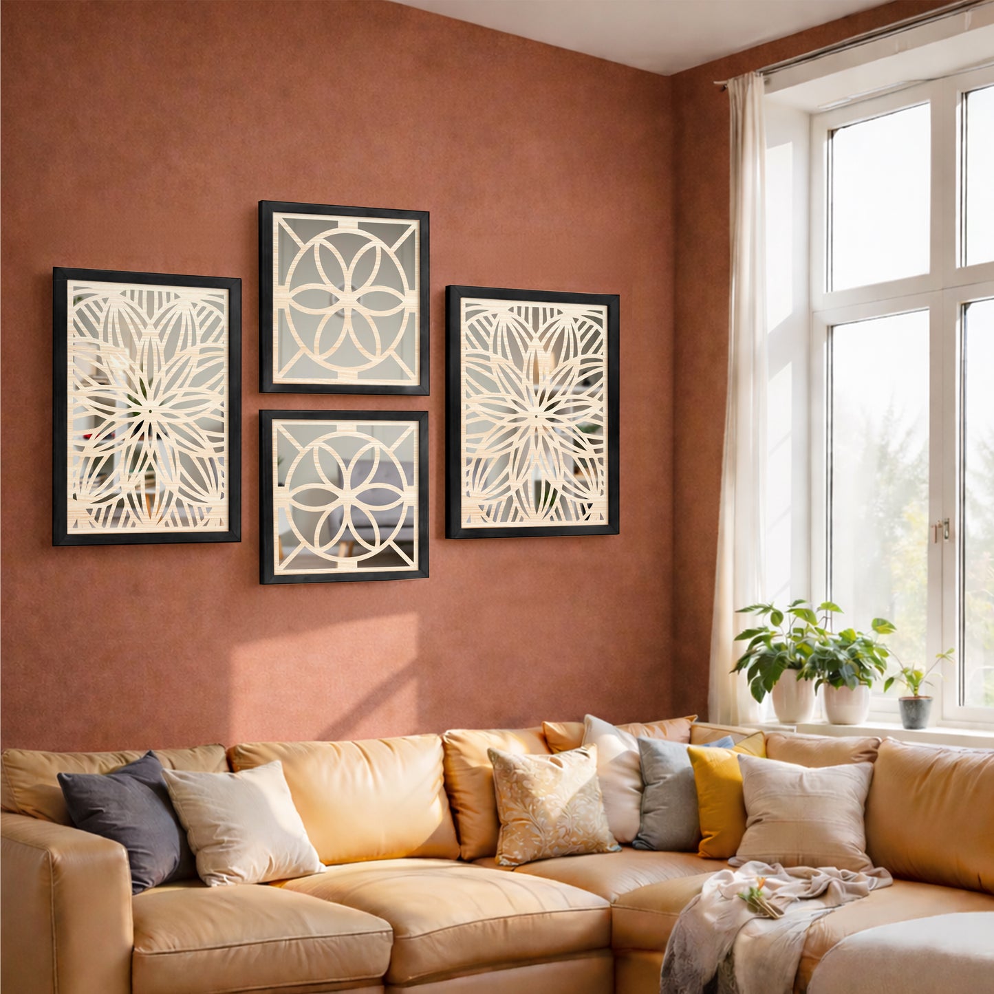 Designer Floral Mirror Panels Set of 4