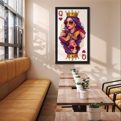 Queen Card Wine Art Wall Frame Set of 1