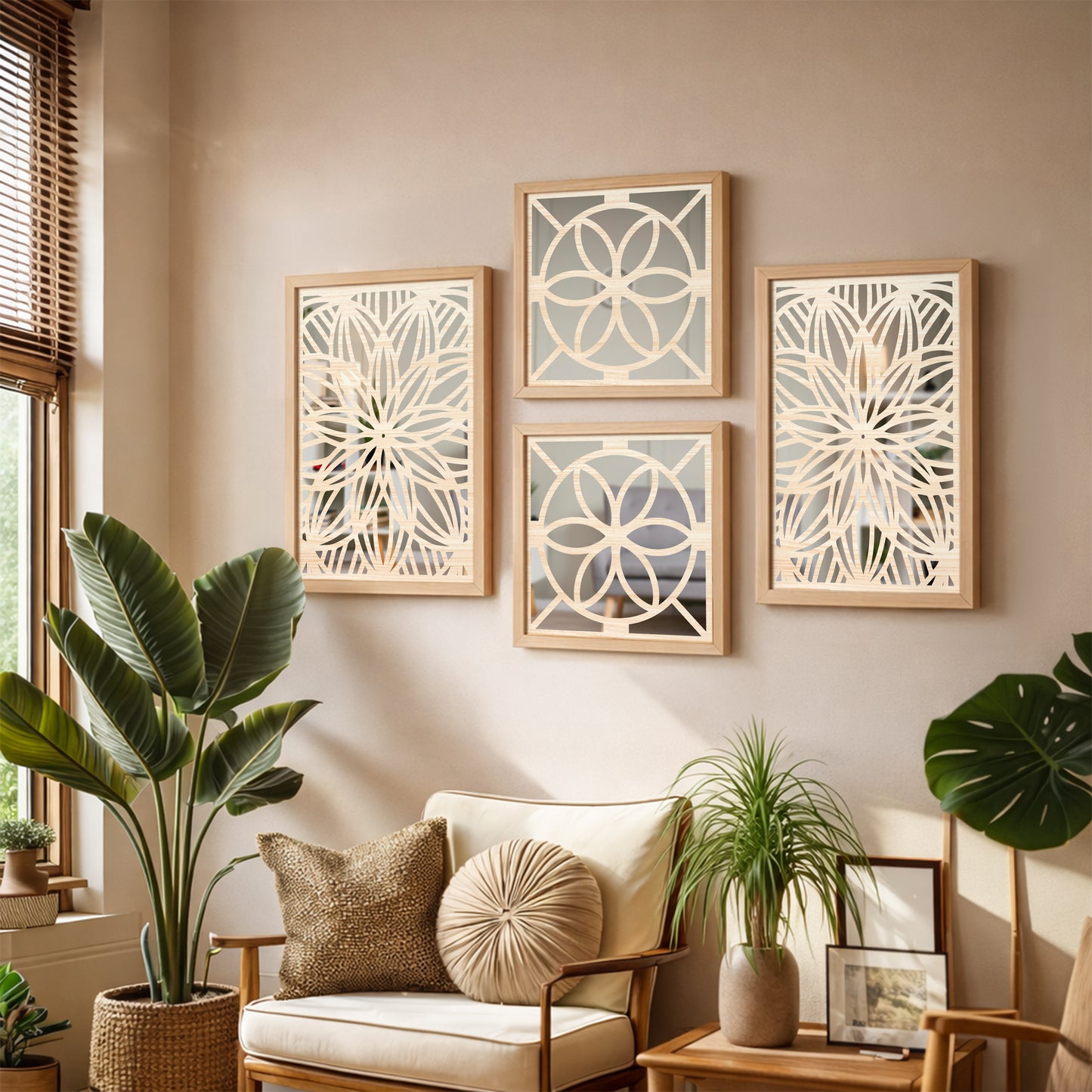 Designer Floral Mirror Panels Set of 4