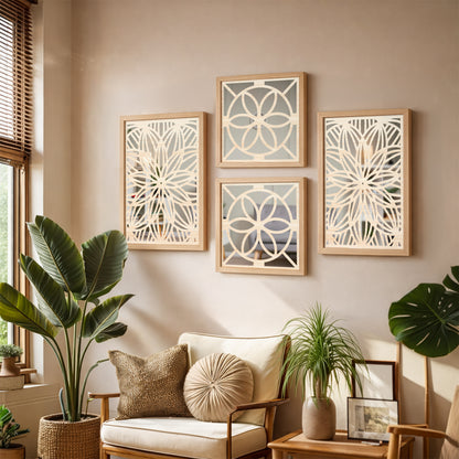 Designer Floral Mirror Panels Set of 4