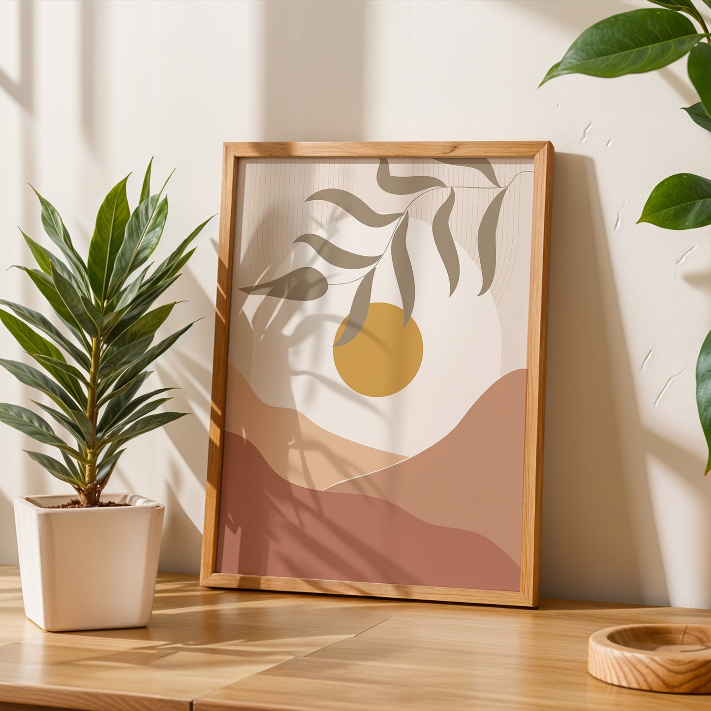 Minimalist Golden Sun Leaf Wall Art – Set of 1
