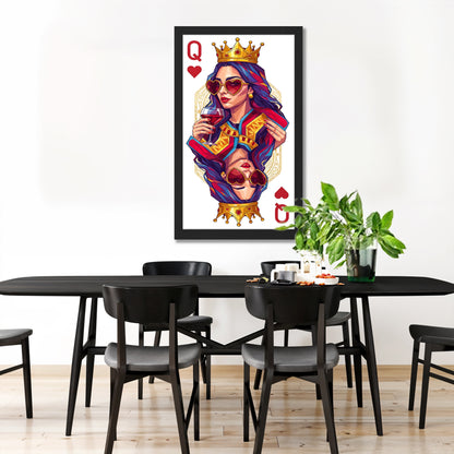 Queen Card Wine Art Wall Frame Set of 1