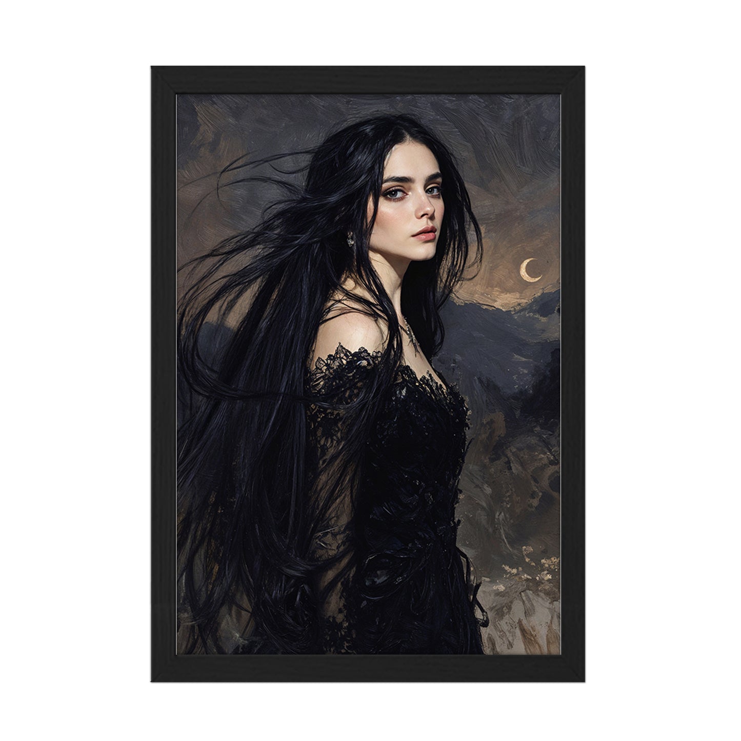 Mystic Dark Beauty Portrait Framed Wall Poster