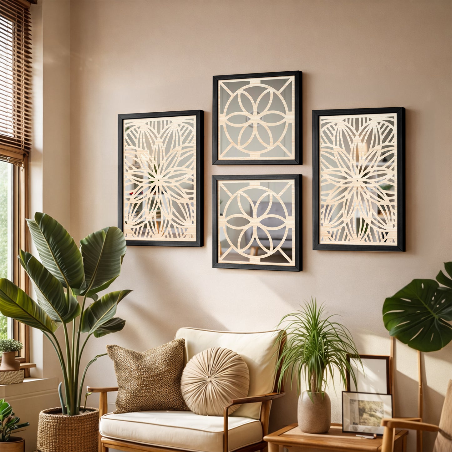 Designer Floral Mirror Panels Set of 4