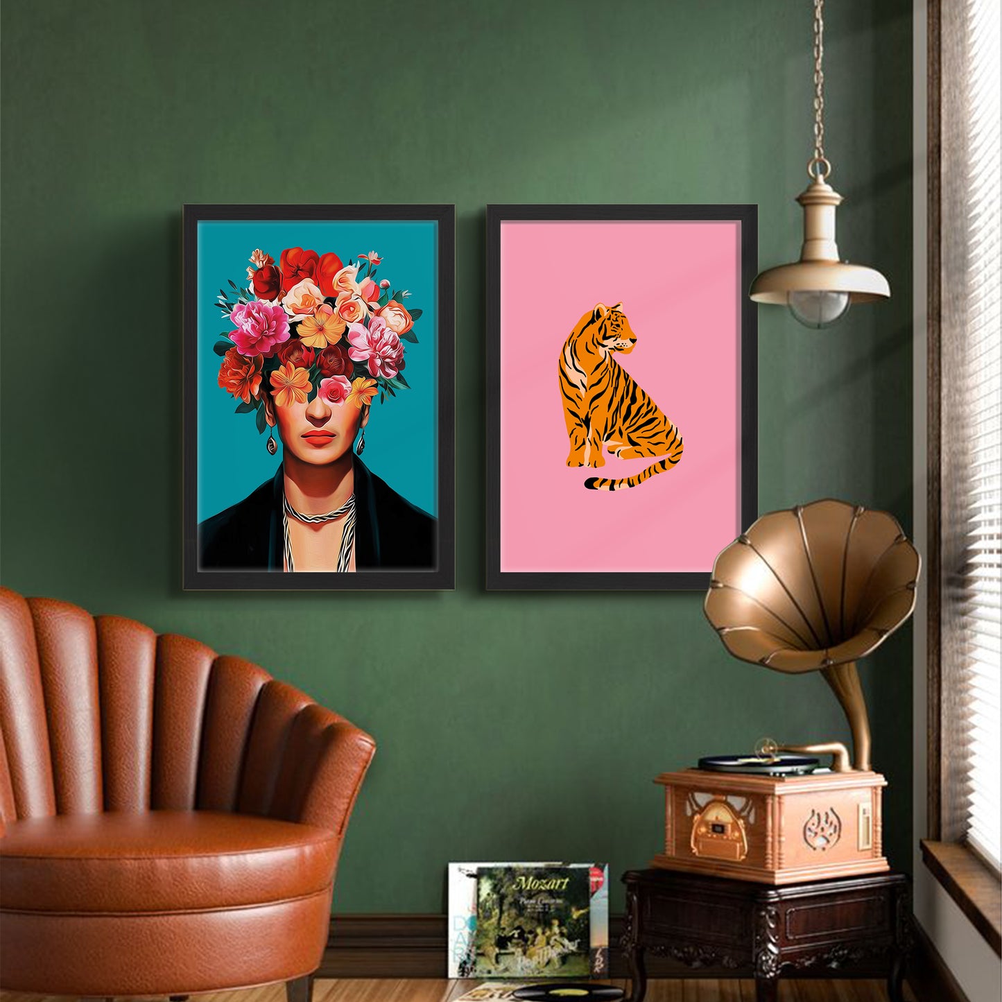 Floral Muse & Tiger Wall Art Set of 2