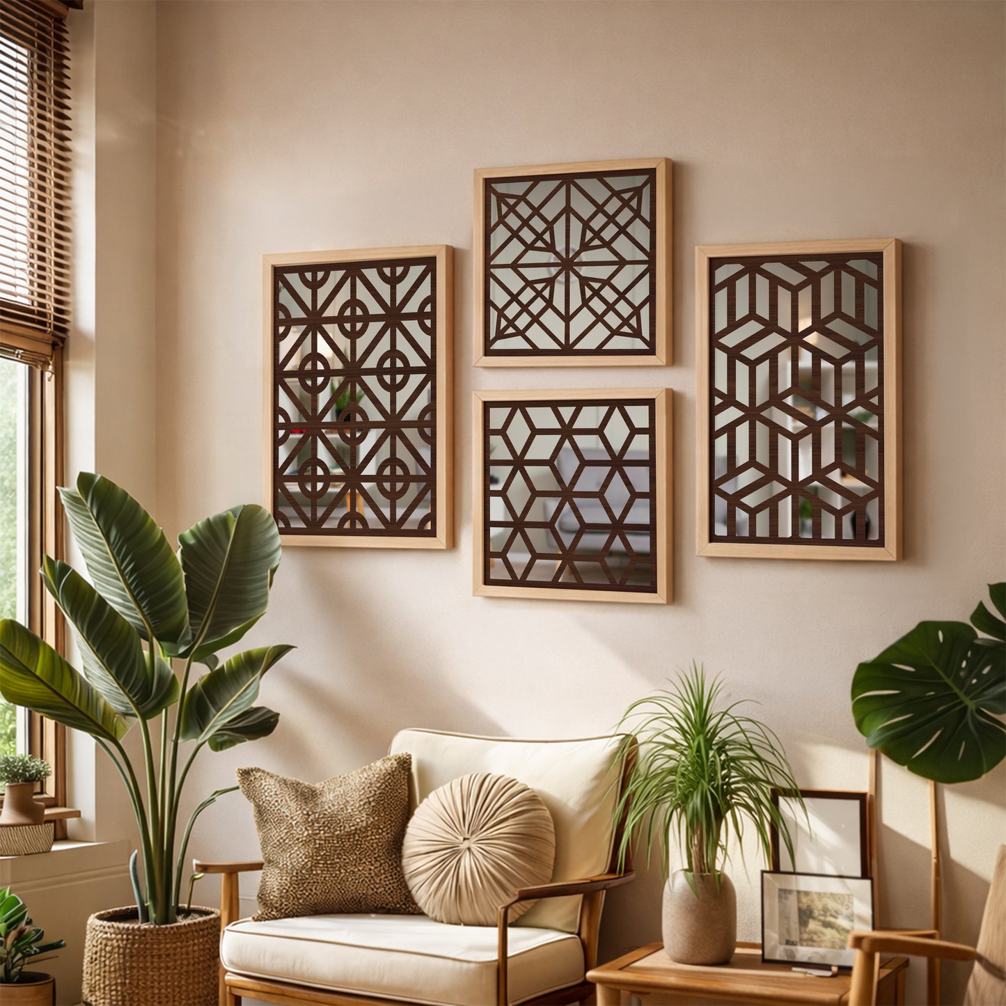 Modern Geometric Mirror Set of 4