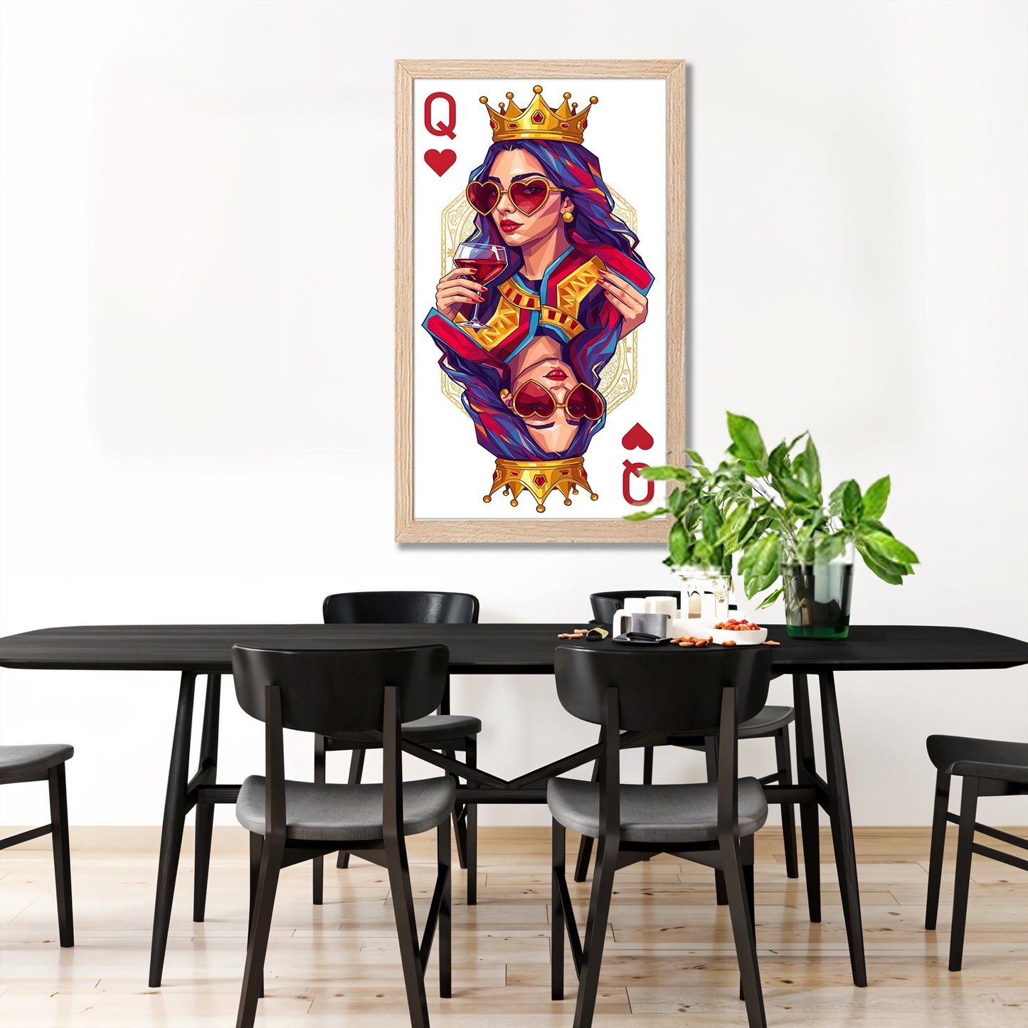 Queen Card Wine Art Wall Frame Set of 1