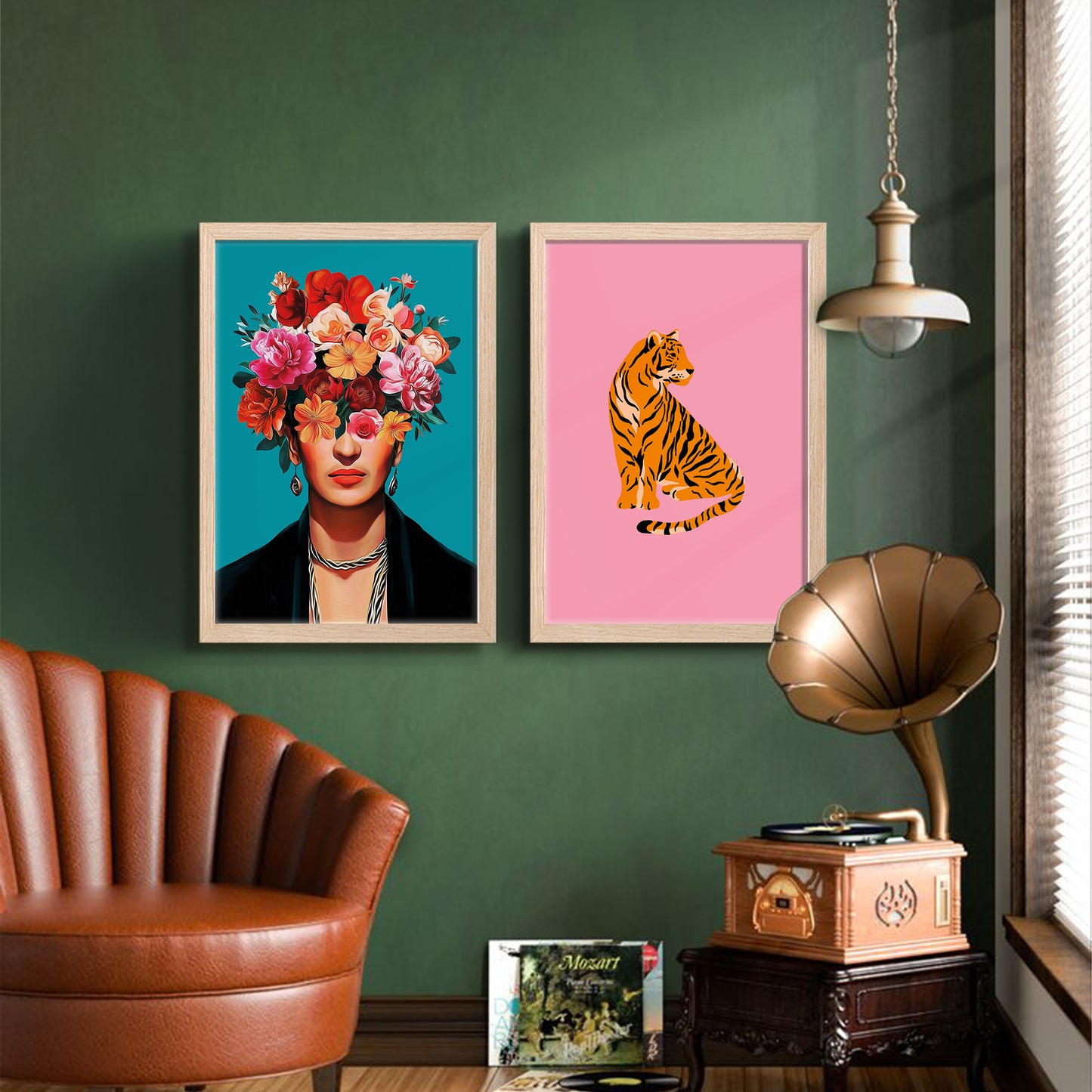 Floral Muse & Tiger Wall Art Set of 2