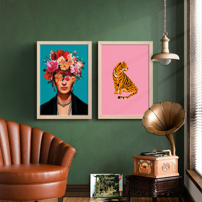 Floral Muse & Tiger Wall Art Set of 2