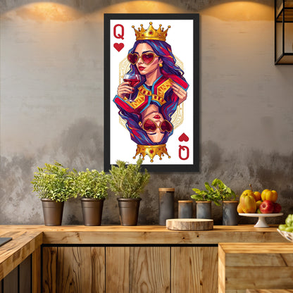 Queen Card Wine Art Wall Frame Set of 1