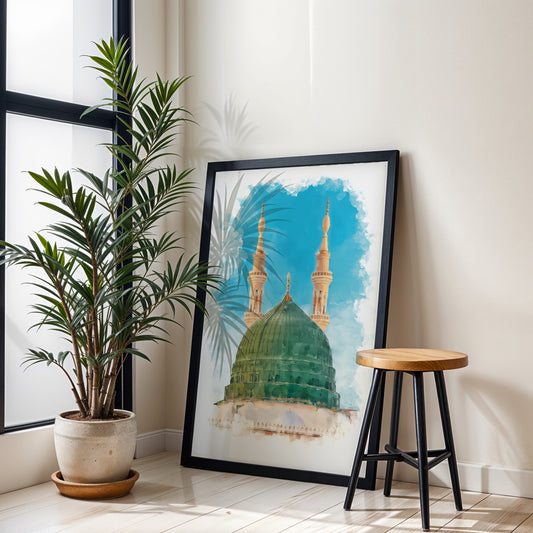Masjid An-Nabawi Green Dome Islamic Wall Art