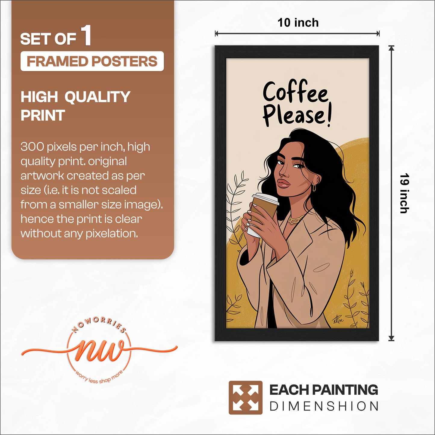 Coffee Please Quote Wall Frame Set of 1