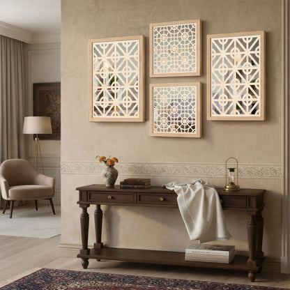 Ivory Geometric Mirror Art Set of 4