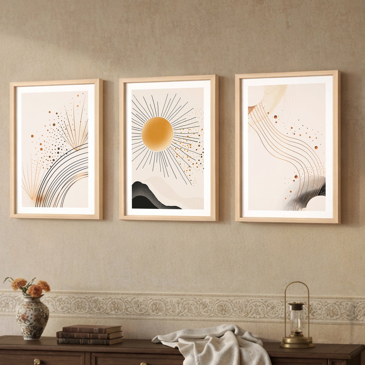 Boho Sun Wall Frames Set of 3