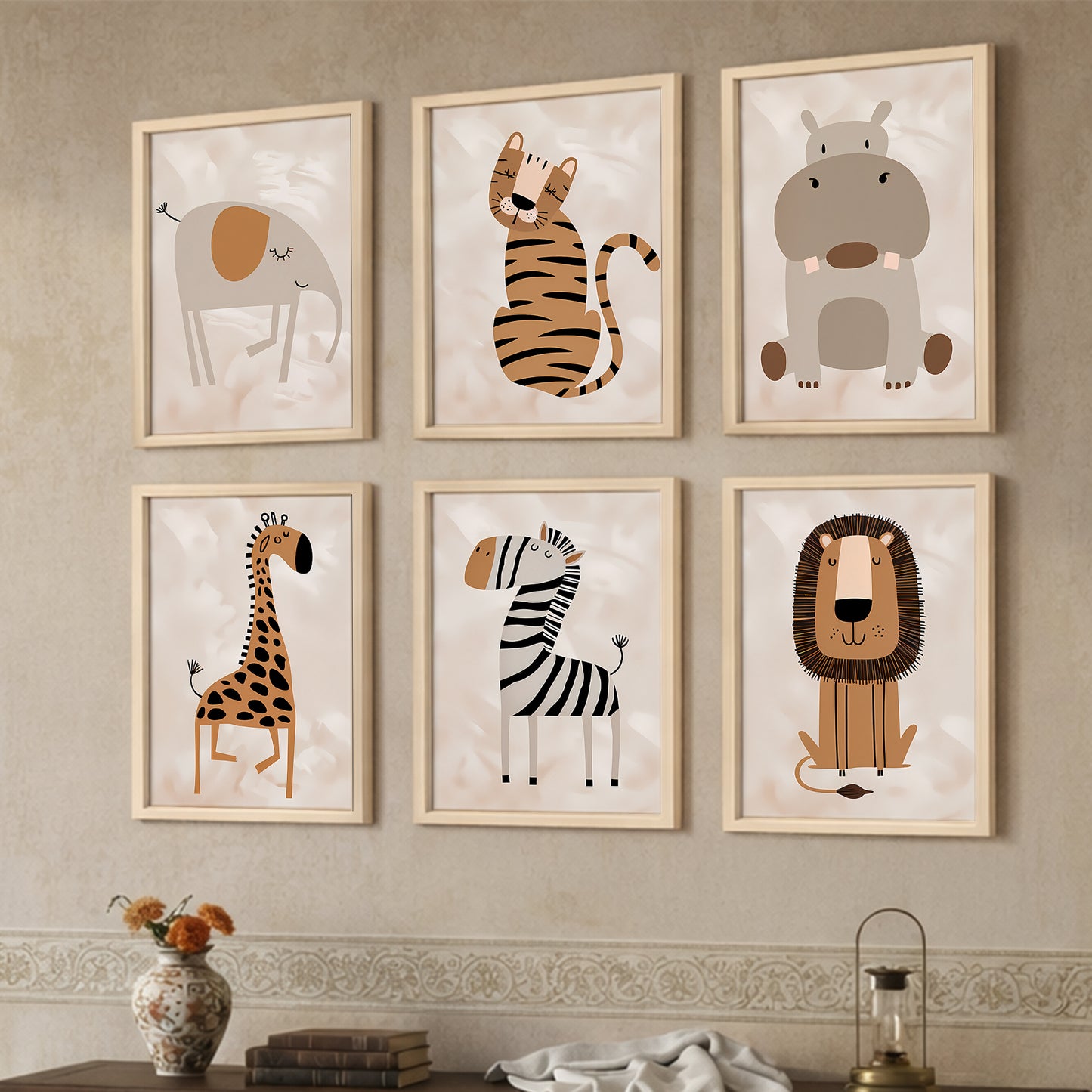 Cute Safari Animals Kids Wall Frame Set of 6