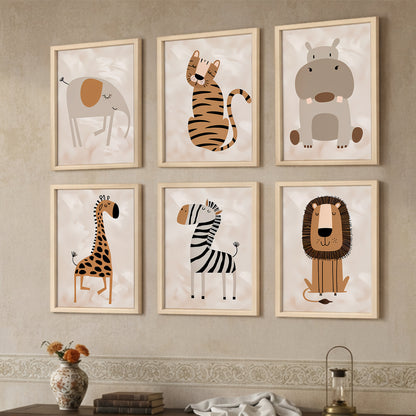 Cute Safari Animals Kids Wall Frame Set of 6