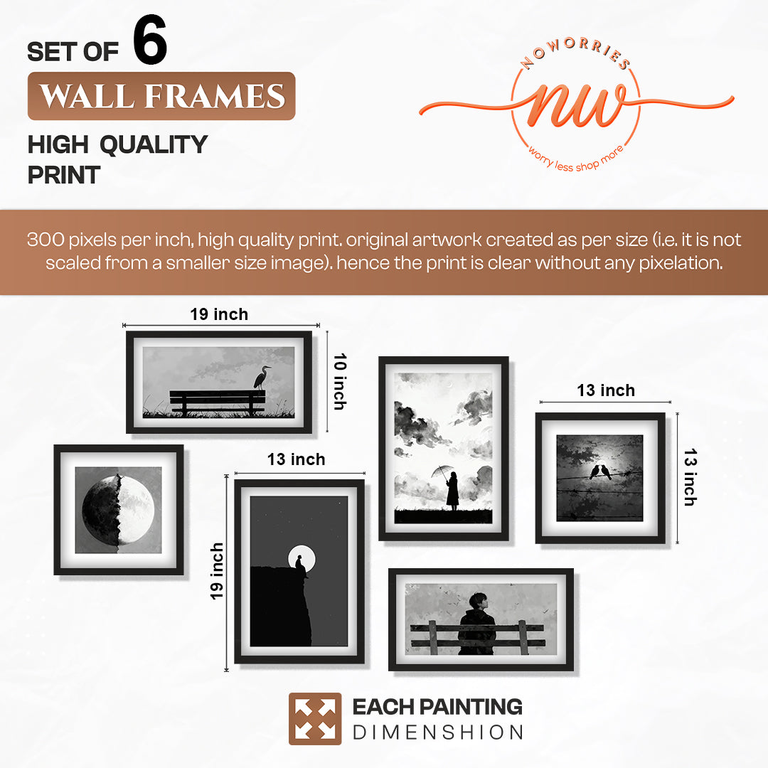 Black & White Minimal Wall Art Set of 6