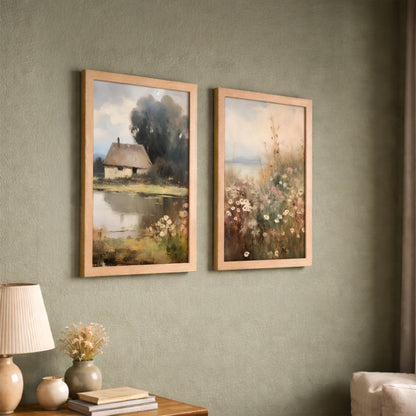 Rustic Cottage Meadow Art Set of 2