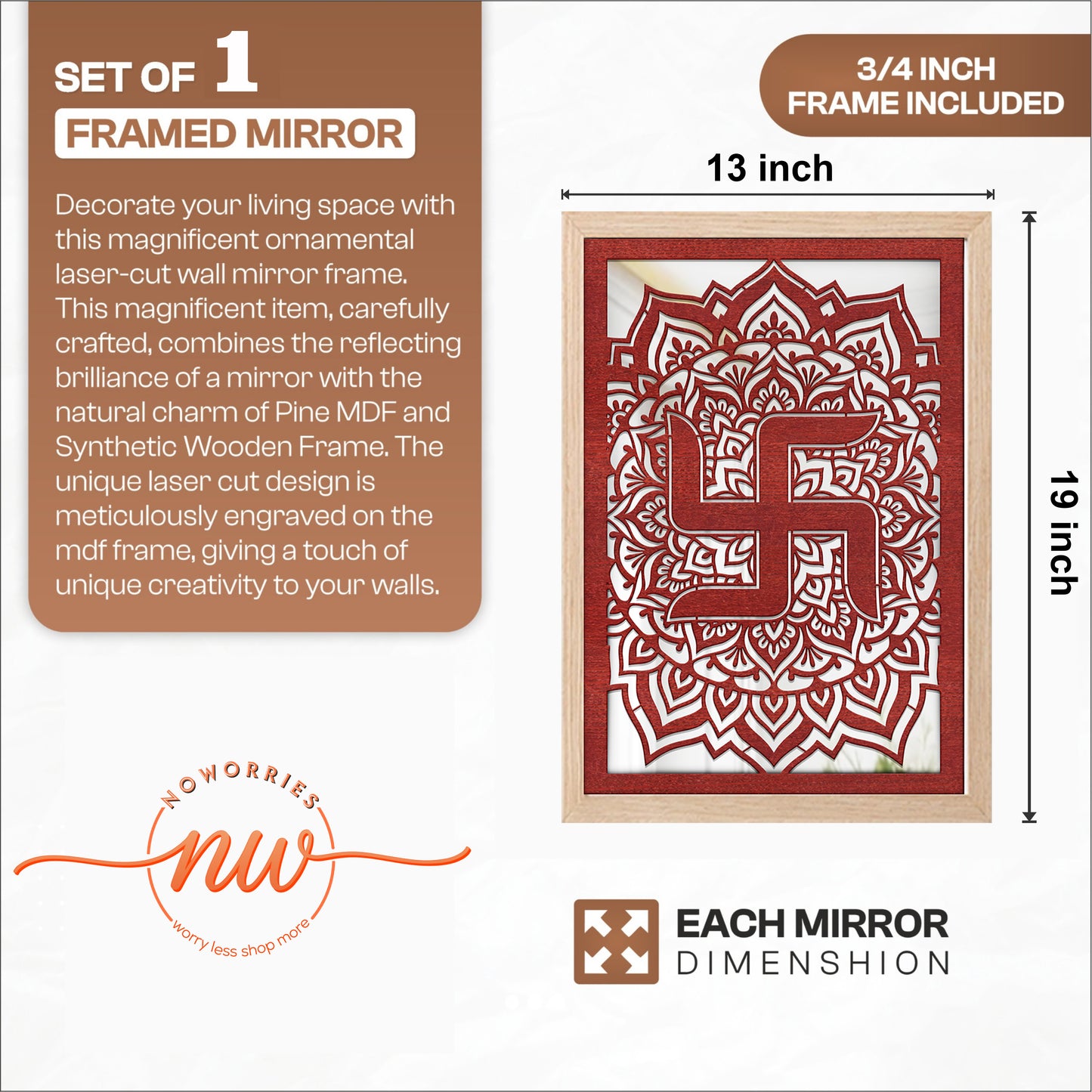 Auspicious Swastik Pinewood Laser wall Art