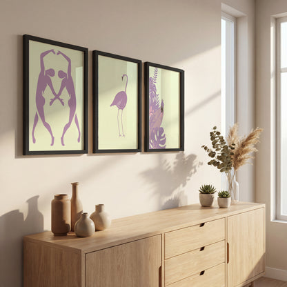 Pastel Flamingo Wall Frames Set of 3