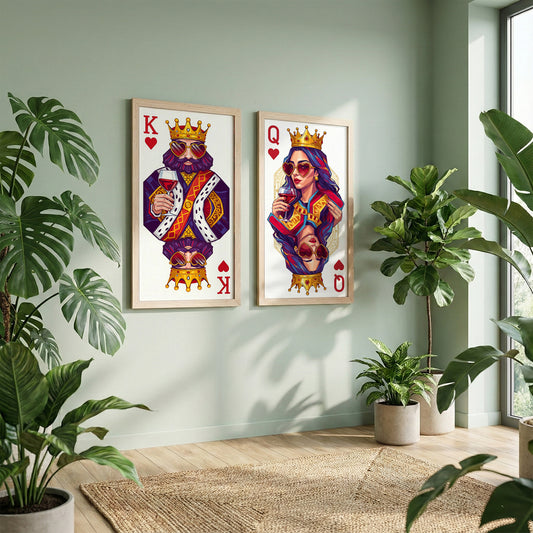 King & Queen Card Art Wall Frame Set of 2