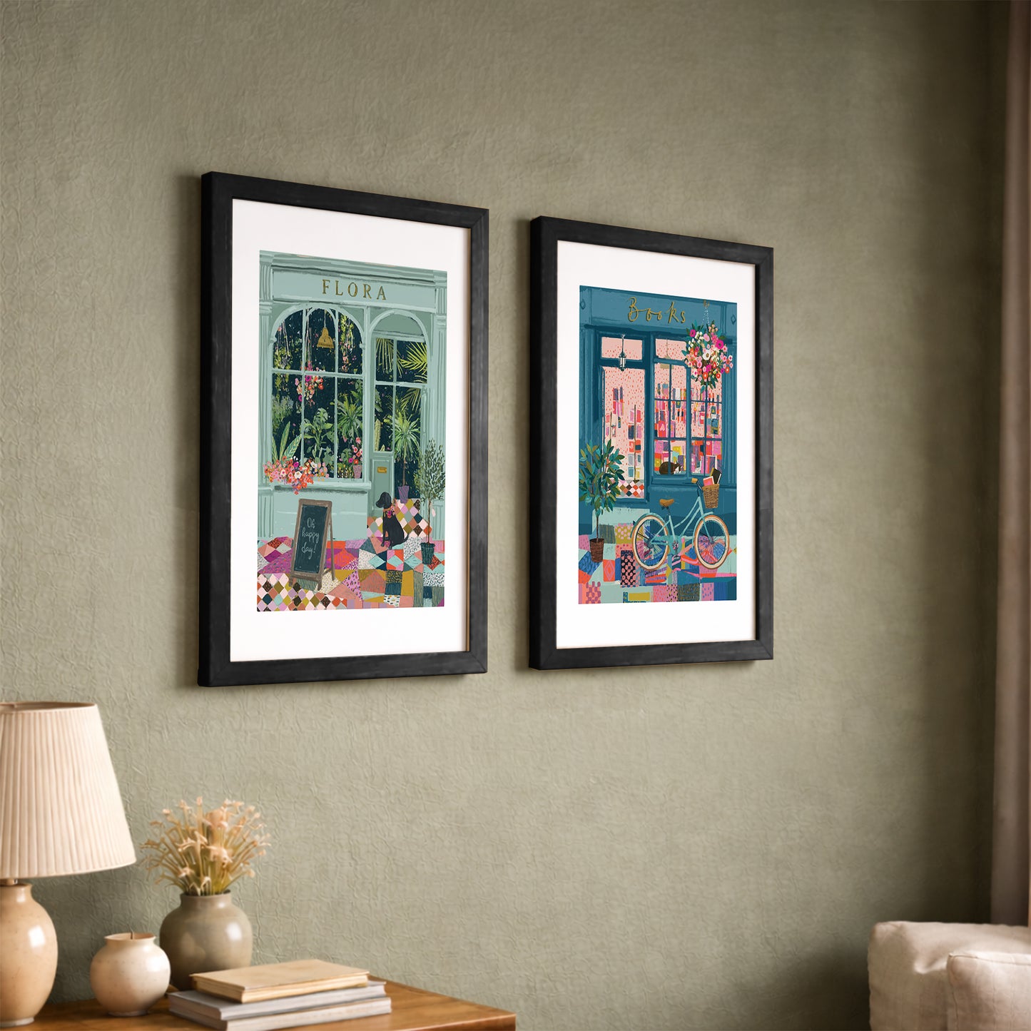 Vintage Café & Bookstore Wall Frame Set of 2