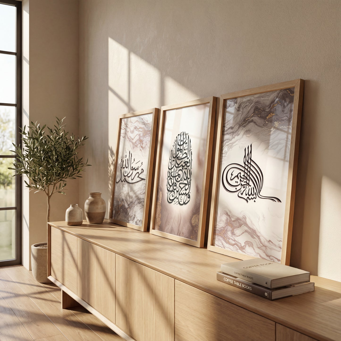 Marble Islamic Calligraphy Wall Frame Set of 3