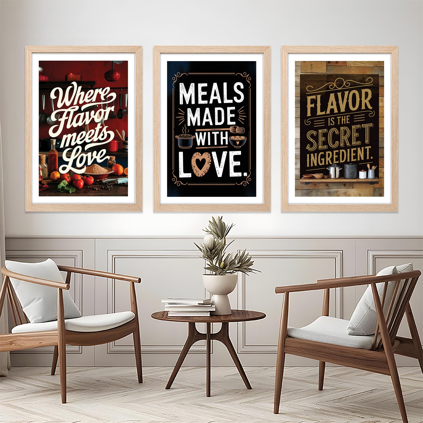 Kitchen Love and Flavor Quote Art Wall Frames